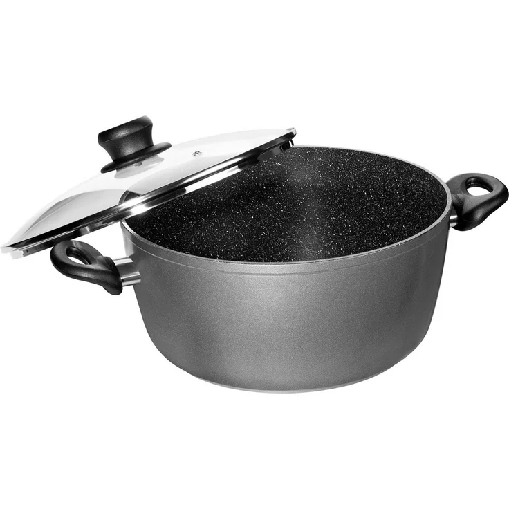 Stoneline XXL Kochtopf 28 cm, mit Deckel, Induktion, Aluguss, beschichtet mit echten Steinpartikeln, grau, beschichteter Kochtopf groß, 28cm Durchmesser, antihaftbeschichtet – Bild 1