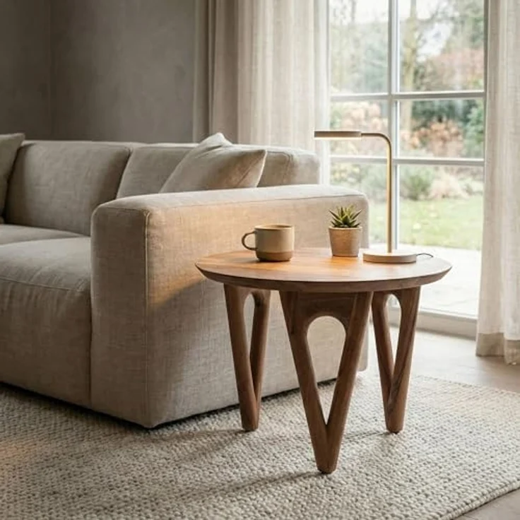 FINEBUY Couchtisch FB114354 Wohnzimmertisch 60cm Massivholz Sofatisch Rund Loungetisch (Natürliche Holzoptik mit warmer Ausstrahlung), Massive Verarbeitung für langlebige Stabilität – Bild 4