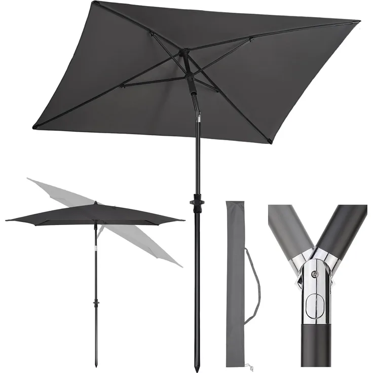 Sekey Sonnenschirm 180 x 125 cm Balkonschirm Rechteckig Terasseschirm mit Schutzhülle, LxB: 180,00x125,00 cm, Sonnenschutz UPF50+, Kippbar, Höhenverstellbar Sonnenschirm Balkon