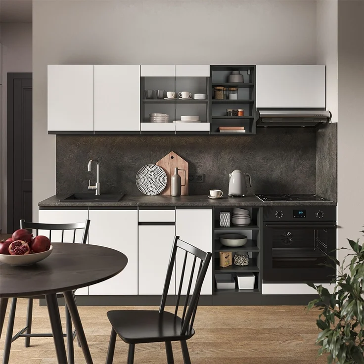 Küchenzeile R-Line Weiß/Anthrazit 240 cm J-Shape, AP Eiche Vicco – Bild 4