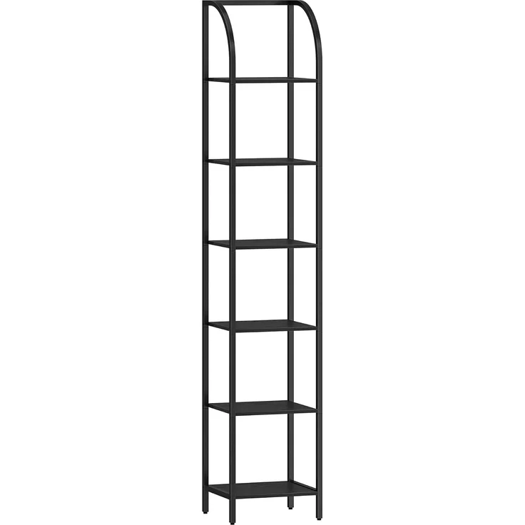 Bücherregal, 6 Ebenen Standregal, DVD-Regal, Schmale Regale, Offenes Regal, Industriestil, Metallrahmen, Geeignet für Arbeitszimmer, Wohnzimmer, Schlafzimmer, Küche, Schwarz – Bild 2