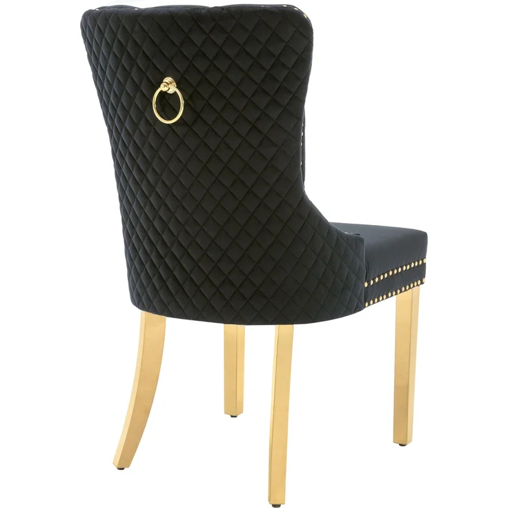 Esszimmerstuhl mit Samtbezug, Edelstahlbeinen und Türklopfer-Design, luxuriöser Polsterstuhl mit Nagelkopfverzierung,verstellbare Füße,Schwarz – Bild 10