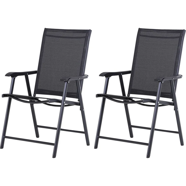 MELAYR, Set mit 2 klappbaren Outdoor-Stühlen mit Armlehnen für Gartenterrasse, 58 x 64 x 94 cm, Schwarz – Bild 2