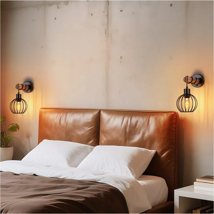 Nettlife Wandleuchte Holz Innen Wandlampe Vintage mit Schalter, mit Schalter, LED wechselbar, für Schlafzimmer Wohnzimmer Flur ein wunderbares Weihnachtsgeschenk – Bild 3