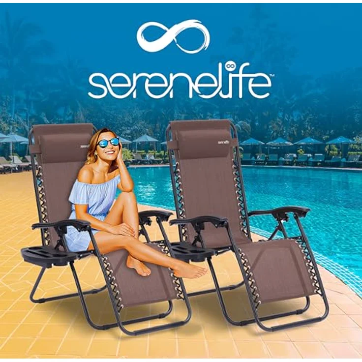 SereneLife Sonnenliege Klappbar, Gartenliege Wetterfest zum Liegen, Sonnenstuhl als Gartenbett, Gartenmöbel zum Relaxen 2 Stück Braun mit Atmungsaktivem Textilen, Sonnenstuhl Verstellbar 2er Set – Bild 9