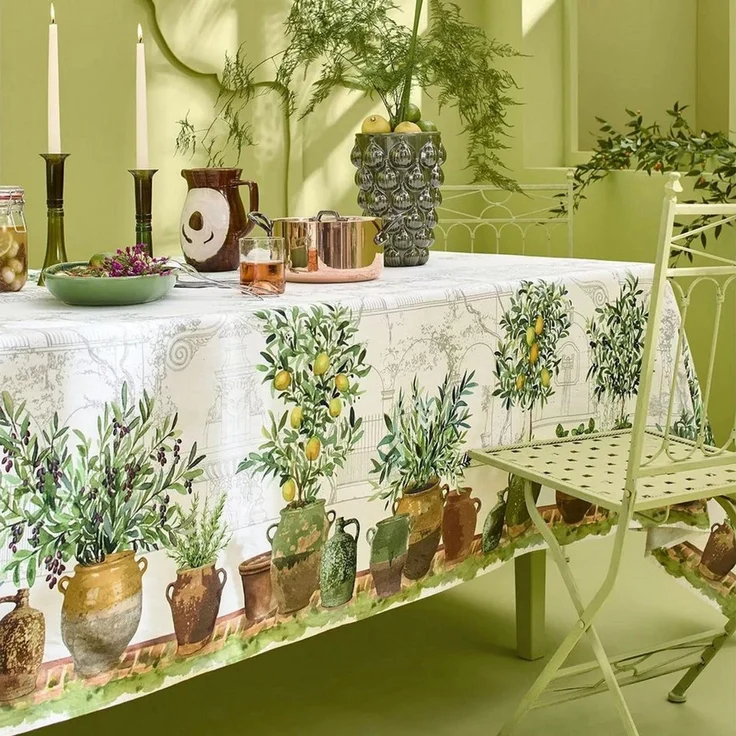 Garnier-Thiebaut Tischdecke Jardin Provencal Olive 115x115 Cm 50% Leinen/50% – Bild 2