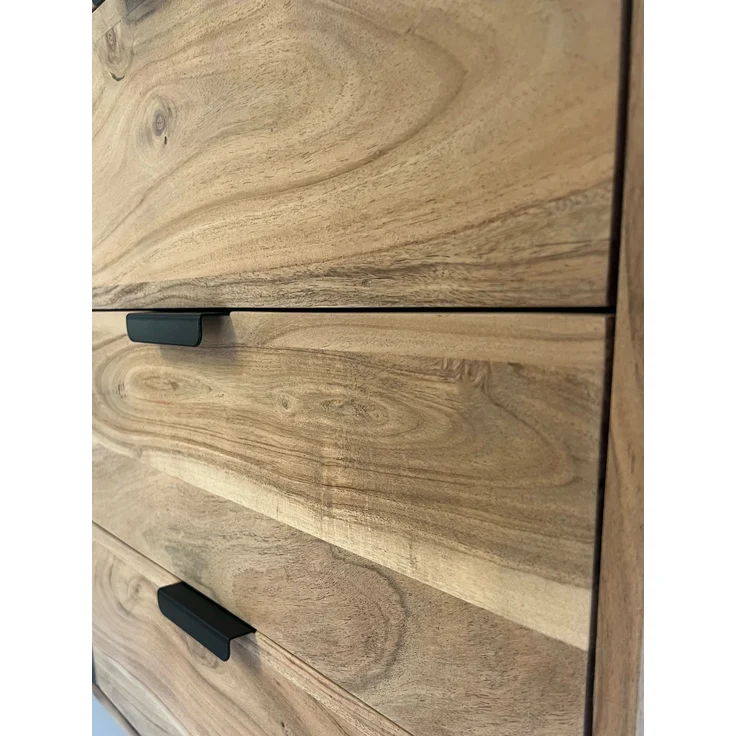 FineBuy Sideboard Akazie Massivholz 175 cm 2 Türen & 3 Schubladen - Massive Retro Kommode Steinoptik - Design Natur Anrichte - Handmade Industrial – Bild 4