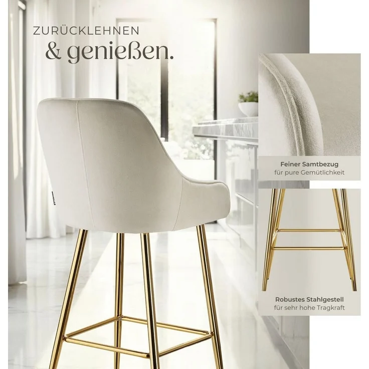 tectake Barhocker Barstuhl, in Samtoptik, gepolstert – Bild 3