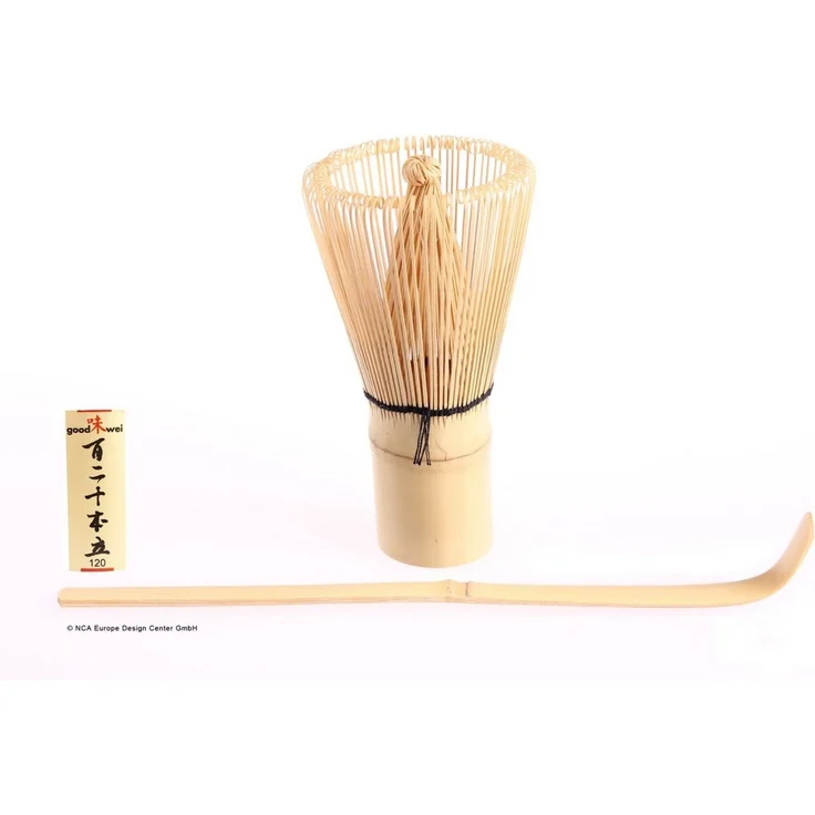 Goodwei Teelöffel Set Matcha-Löffel & -Besen, weiß,120 Borsten (2 Stück), Handgefertigt – Bild 1