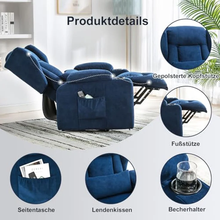 COMHOMA Massagesessel Relaxsessel Aufstehhilfe Massagesessel mit Stoffoberfläche, Massagefunktion, elektrisch verstellbar – Bild 6