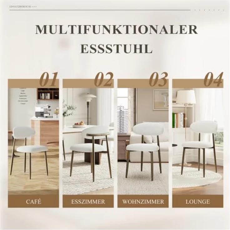 MALOL Esszimmerstühle 2er Set, Gepolsterte Stühle Esszimmer, Küchenstühle, Esstisch Stühle mit geschwungener Rückenlehne & Metallfüßen, moderne Stoffstühle für Küche, Wohnzimmer und Gastronomie, Beige – Bild 9