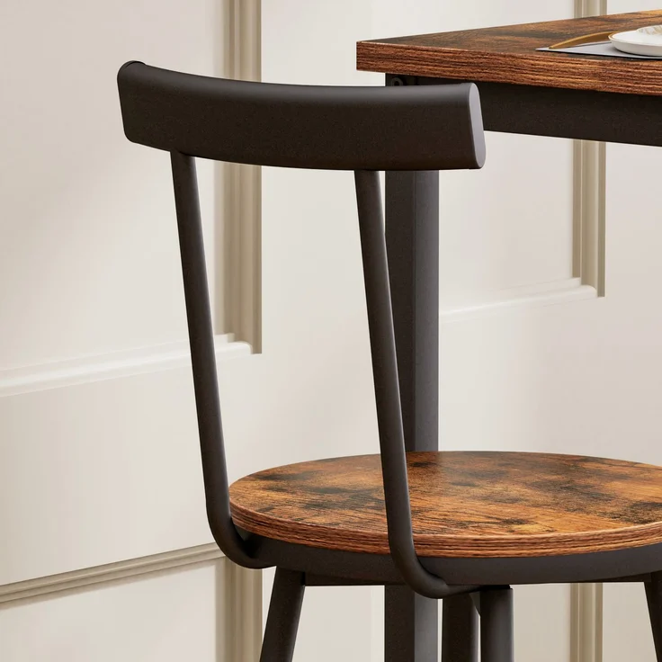 Bartisch-Set 60x60x92 cm mit 2 Hockern, industrial, rustikale Brauntöne, Stahlgestell und pflegeleichte Spanplatte – Bild 10