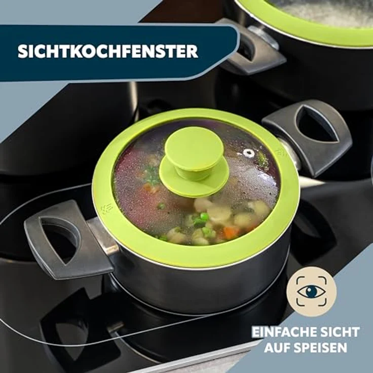 Glasdeckel mit Silikonrand für 20 cm Töpfe und Pfannen, grün – Bild 6