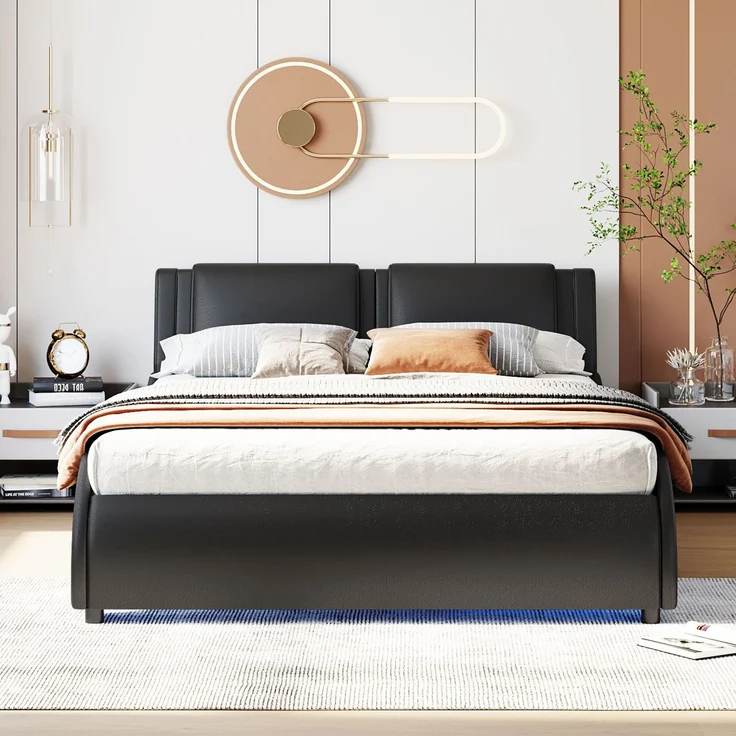 Polsterbett 140x200 cm aus Kunstleder mit LED-Beleuchtung – modernes Design und gepolstertes Kopfteil – Bild 4