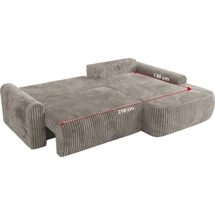 Ecksofa, L-förmiges, lose Kissen, DL-Schlaffunktion, (H 100 x T 187 x B 273 cm) - CUBO L - Cord Grau - linke Seite – Bild 7