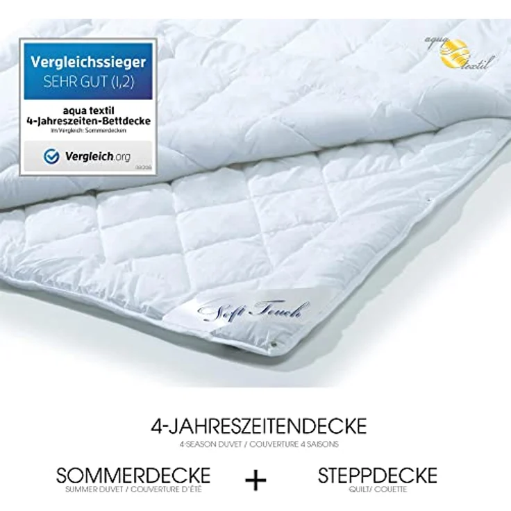 aqua-textil 4 Jahreszeiten Bettdecke 200x200 cm Decken zusammengeknöpft Winter 1200g Sommer 900g klimaregulierend Oeko-TEX – Bild 3