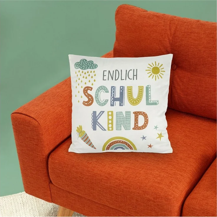 CEPEWA Dekokissen Kissen 'Endlich Schulkind' 40x40cm Polyester 280g Reißverschluss – Bild 3
