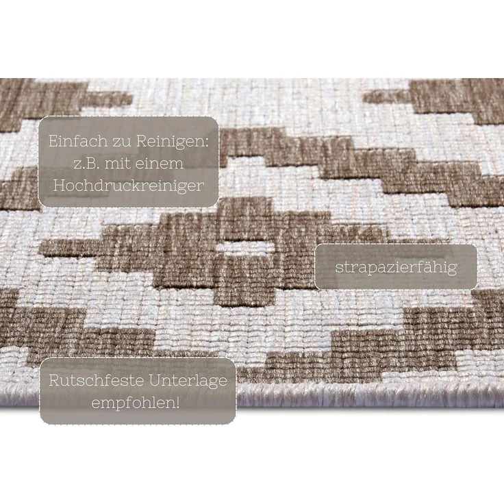 NORTHRUGS In- und Outdoor Teppich Malta 80x150 cm - Wendeteppich Wetterfest Modernes Geometrisches Muster Teppich für Balkon Terrasse Garten Wintergarten Wohnzimmerteppich Wasserfest in Linen – Bild 4