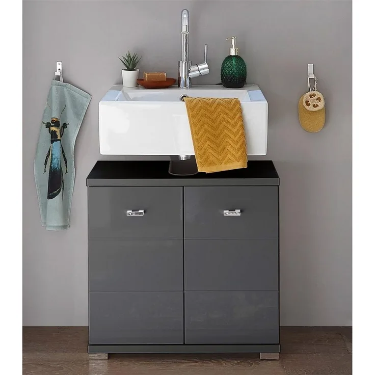 Waschbeckenunterschrank >Peter< in anthazit aus MDF - 60x57x30cm (BxHxT)
