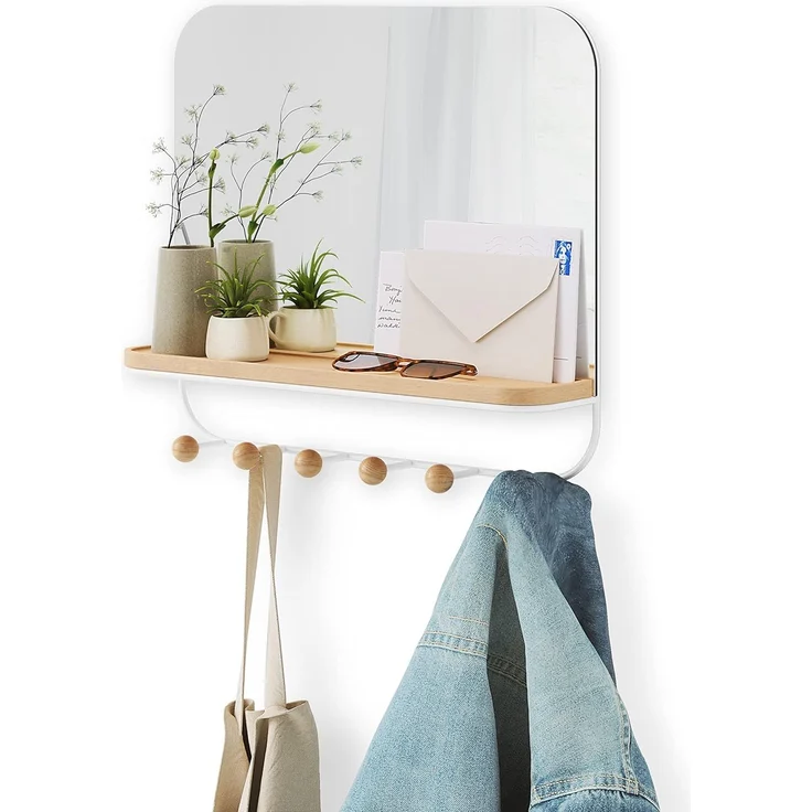 Umbra Wandspiegel Estique mit Ablage und 6 Haken, Spiegel, Weiß, 1018031-660