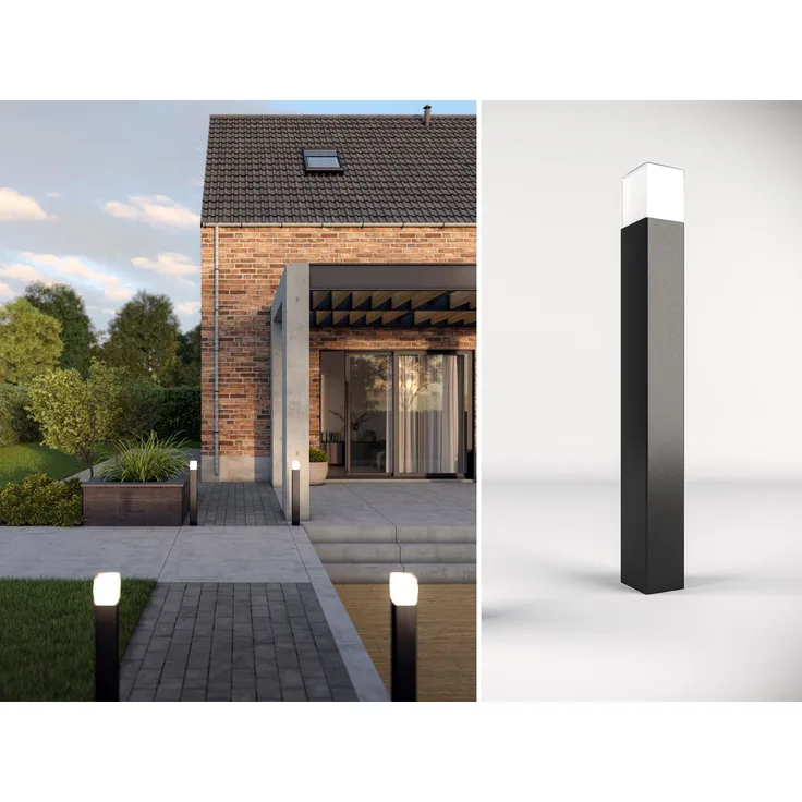 LED Pollerleuchte ALU Schwarz Wegeleuchte IP44 Höhe 80cm