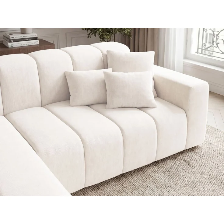 GRAINGOLD Ecksofa L-Form Nork, Wohnzimmer Ecksofa, Couch L-Form, Velour-Stoff, Creme, Links – Bild 5