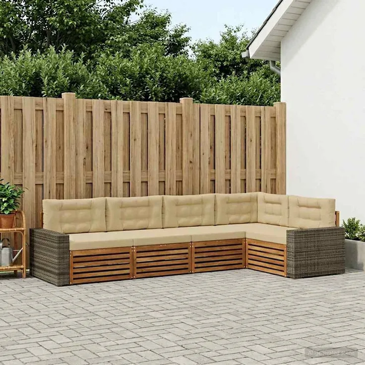 vidaXL Outdoor-Sofagarnitur 5 stk. Natur und Beige Polyester 3383371