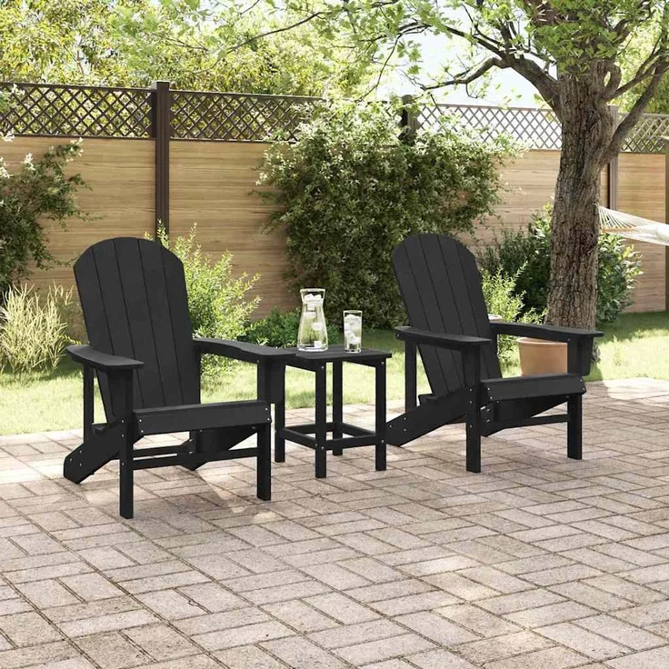 2er Set Gartenstuhl, Balkonstuhl Schwarz 82 x 74 x 92 cm Polyethylen – Bild 3