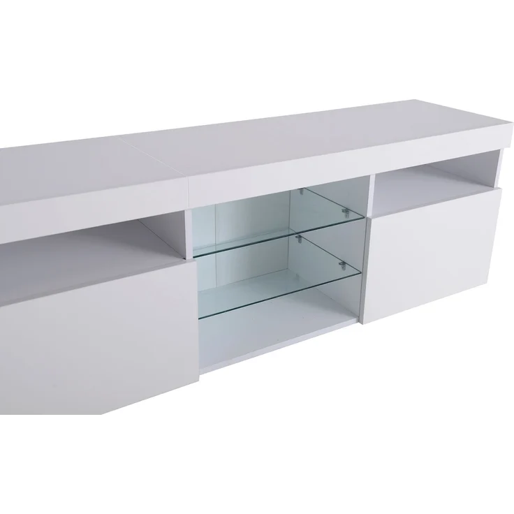 TV-Schrank 180 cm mit LED-Beleuchtung, Lowboard Sideboard Medienmöbel in Weiß Hochglanz mit Glaslaminat – Bild 10