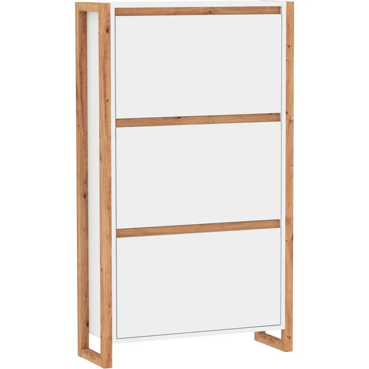 Schuhkipper >Denver< in weiß / Dekor Artisan Oak - 70x125x25cm (BxHxT)