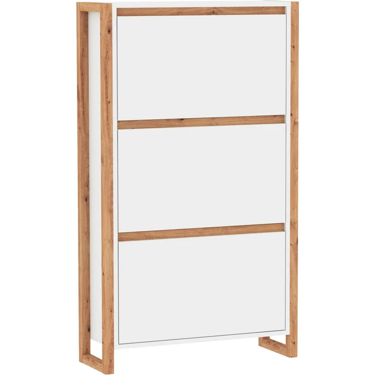 Schuhkipper >Denver< in weiß / Dekor Artisan Oak - 70x125x25cm (BxHxT) – Bild 1