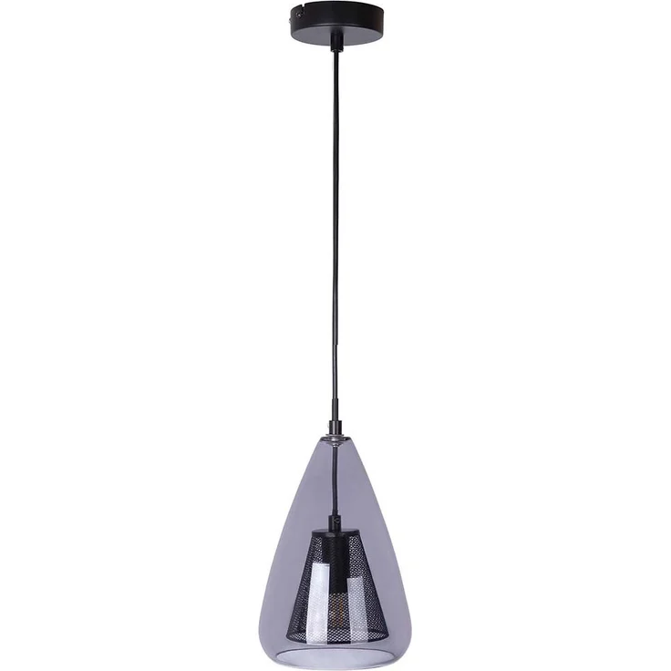 Pendelleuchte, Gitter, schwarz, Glas, E14, H 150 cm – Bild 5