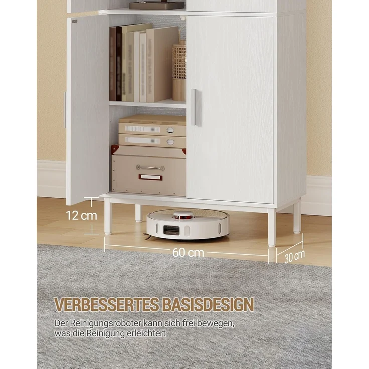 Badezimmerschrank, Badschrank, Küchenschrank, Aufbewahrungsschrank, 4 Türen und 1 offener Bereich, Verstellbare Ablage, Badezimmer, Wohnzimmer, 30 x 60 x 160 cm, Weiß – Bild 5