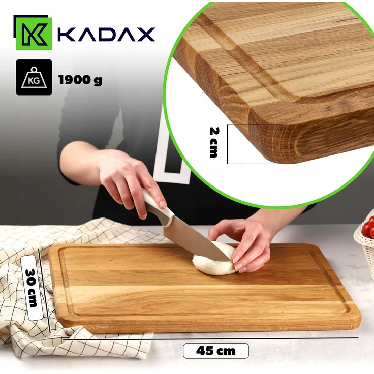 KADAX Küchen-Servierschneidebrett aus Holz, Eiche, 45 x 30 cm, massiv – Bild 3