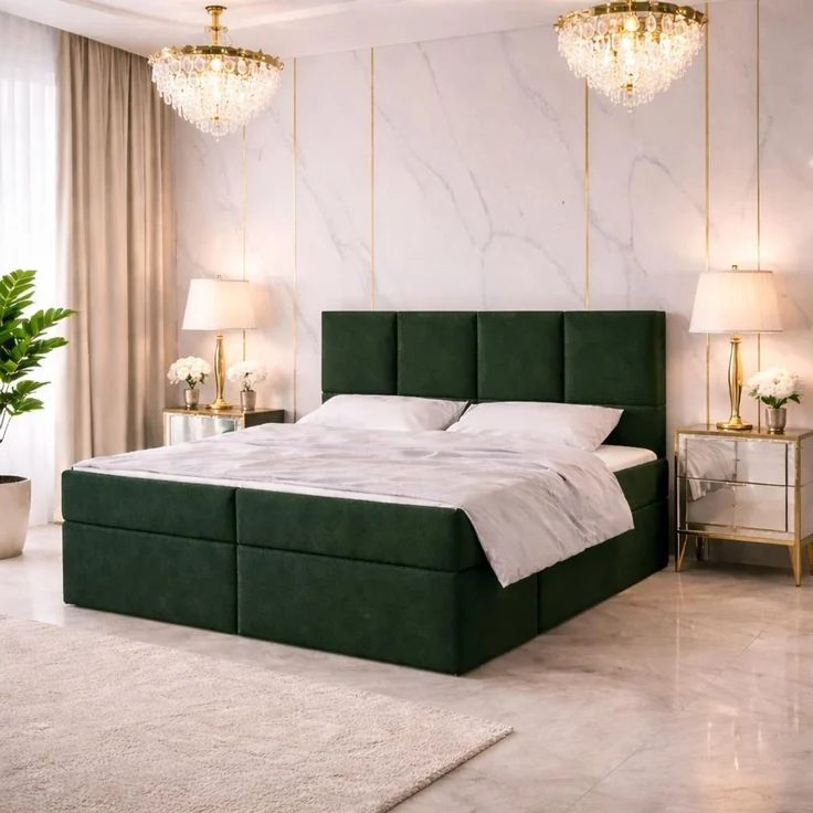KRISAN MÖBEL Kontinentalbett DREAM1 Dunkelgrün, Premium-Komfort für Ihr Schlafzimmer mit 2 Bettkasten, Bonell-Federkern Matratze und Topper Grün, 200 x 200 cm – Bild 2