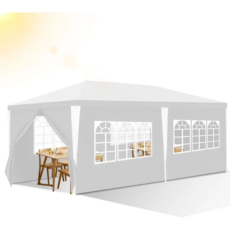 Eikuavons Pavillon Partyzelt Gartenzelt Gartenpavillon, wasserabweisend, Zelt mit Fenstern und Seitenwänden, für Party, Weiß, 3 x 6 m,Polyethylen