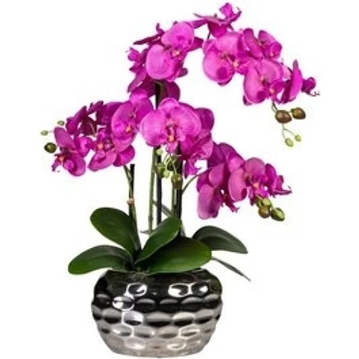 Kunstpflanze Phalaenopsis Kunstpflanze 55 cm violett in silberner Vase, Fuchs Versand 24/7 – Bild 4
