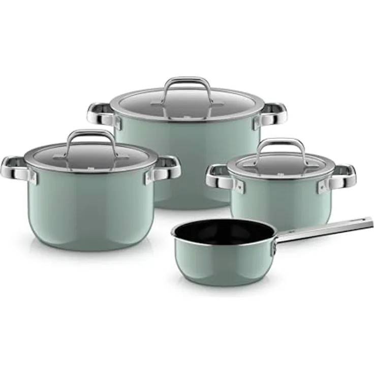 WMF Topf-Set Fusiontec Mineral Pro, 4-teilig, Eucalyptus Haze, kratzfestes Material, für alle Herdarten geeignet, Made in Germany
