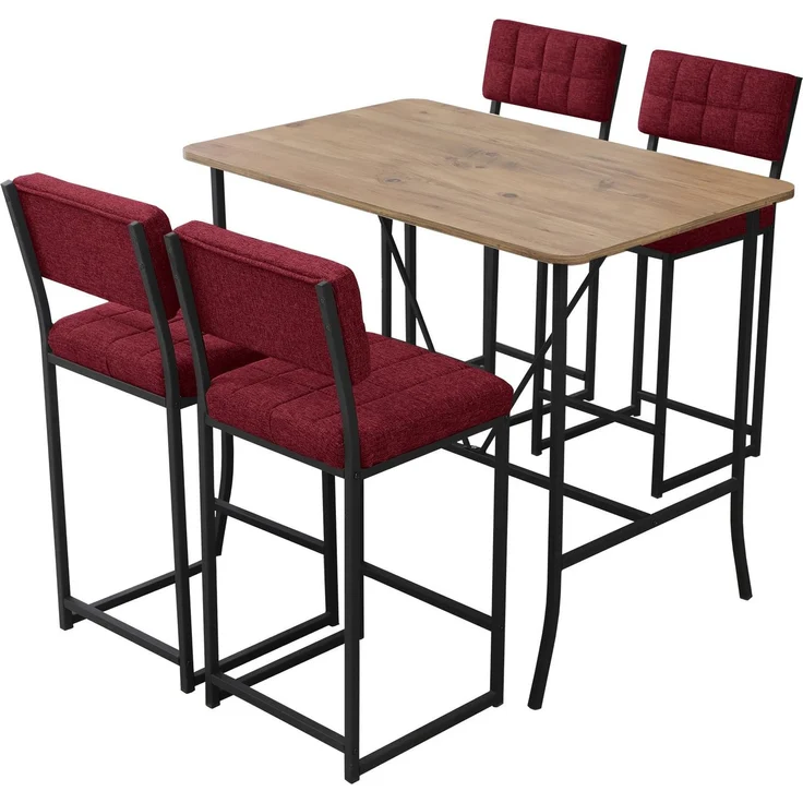 Skye Decor 'Retro - Burgundy, Walnut' Bartisch-Set mit Barhockern (5-teilig), Bordeaux / Walnuss, 110 x 92 x 70 cm – Bild 3