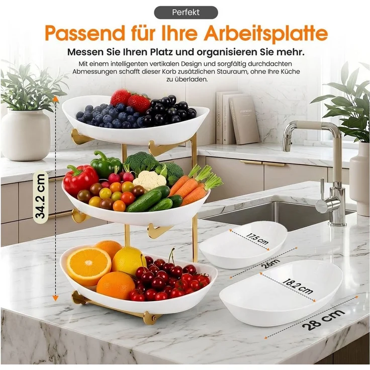 Roxlin Etagere Obstkorb 2 Etagen, Obstständer für Küchenarbeitsplatte, 3-Etagen – Bild 3