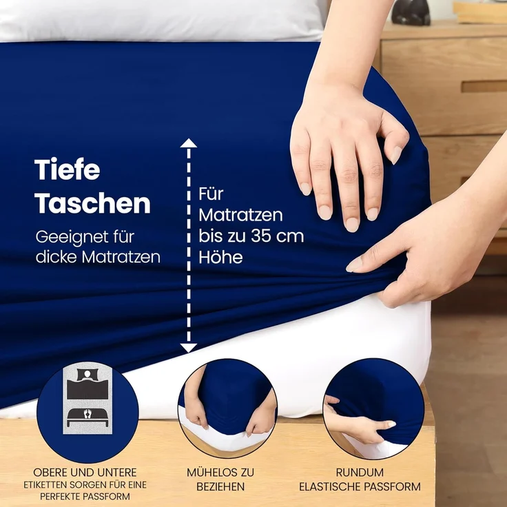 Utopia Bedding - Spannbettlaken 160x200 cm - Royal Blau - Gebürstete Polyester-Mikrofaser Spannbetttuch - 35 cm Tiefe Tasche – Bild 5
