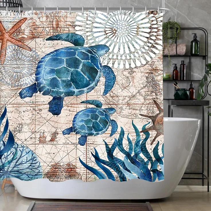 Duschvorhang 200x200cm Meeresschildkröte Wasserdicht Polyester Anti-Schimmel