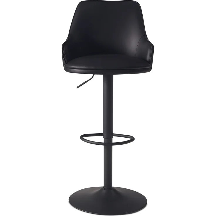 FineBuy Barhocker Kunstleder Schwarz Hocker mit Lehne 86 - 106 cm, Küchenhocker Höhenverstellbar Modern 100 kg, Barstuhl Tresenhocker mit Metall-Trompetenfuß, Bistrohocker Gepolstert mit Armlehne – Bild 6