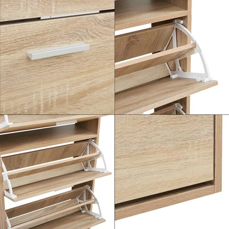 Schuhschrank Sykkylven 169x60x24 cm mit 5 Klappen Sonoma-Eiche [en. casa] – Bild 8