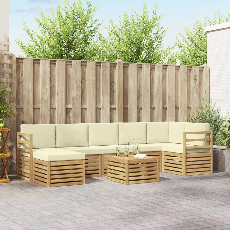 vidaXL Outdoor-Sofagarnitur 8 stk. 8-Sitzer Weiß und Creme Polyester 3392215 – Bild 1