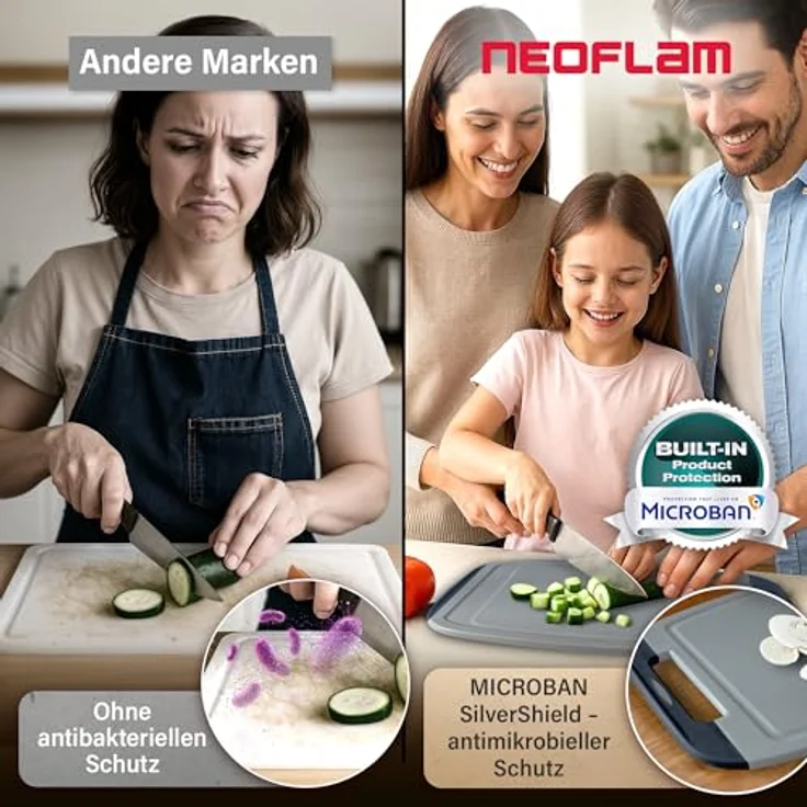 NEOFLAM® Schneidebrett BiJu Antibakterielles Schneidebrettset, 3tlg. - Grau/Schwarz, Kunststoff (PP), (3-St) – Bild 6