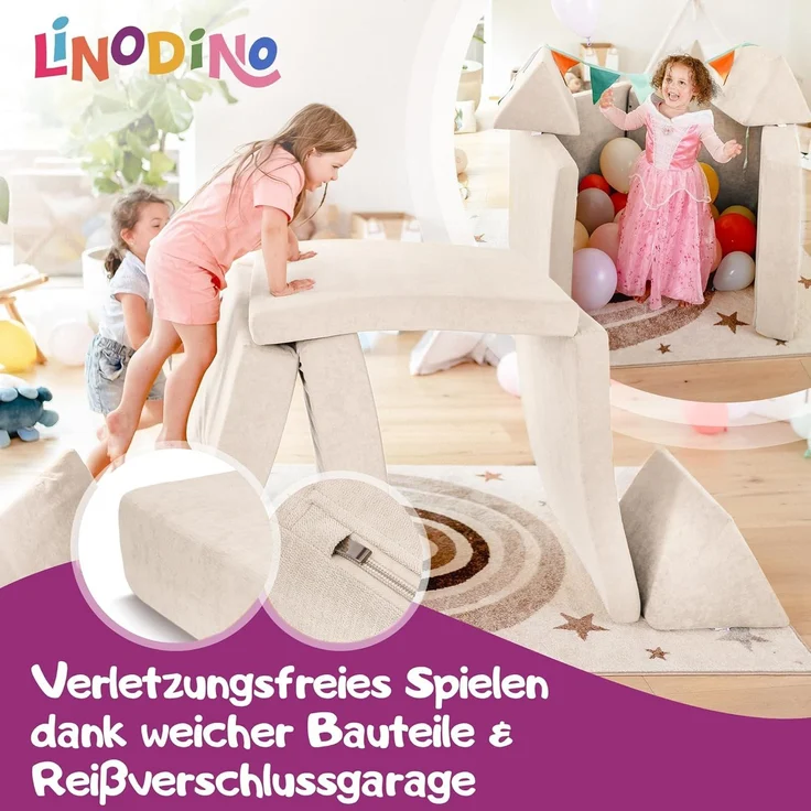 Linodino Kindersofa Spielsofa I aus Schaumstoff Bausteine I Spielcouch für Kinder, Wasserfeste Unterbezüge, Waschbare Chenille Bezüge 30° – Bild 3