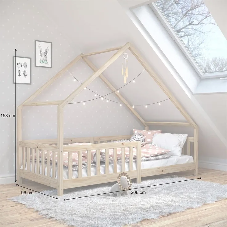 IDIMEX Kinderbett CORA, Hausbett Tipibett Kinderbett Montessori Bett Kiefer 90 x 200 mit Rausf