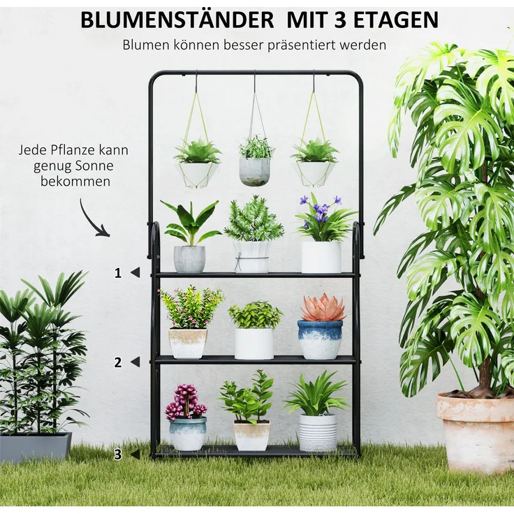 Outsunny Pflanzenständer, Metall, Schwarz, 75L x 25B x 137H cm – Bild 4