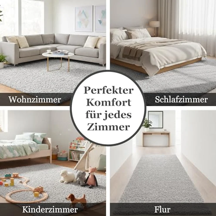 TaraCarpet Langflor-Teppich Venezia Shaggy, rechteckig, Höhe: 35 mm, Hochflor Shaggy Uni Grau Wohnzimmer Schlafzimmer 120x170 cm – Bild 8